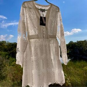 NWT DRESS LACE Elegant Long Sleeve Dress White/Wedding Party/ HOLIDAY SZ: XL